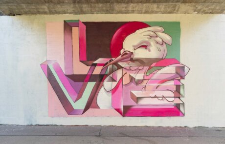 Schriften kombiniert mit Charakteren. Das ist Graffiti. Gemalt in Burgdorf