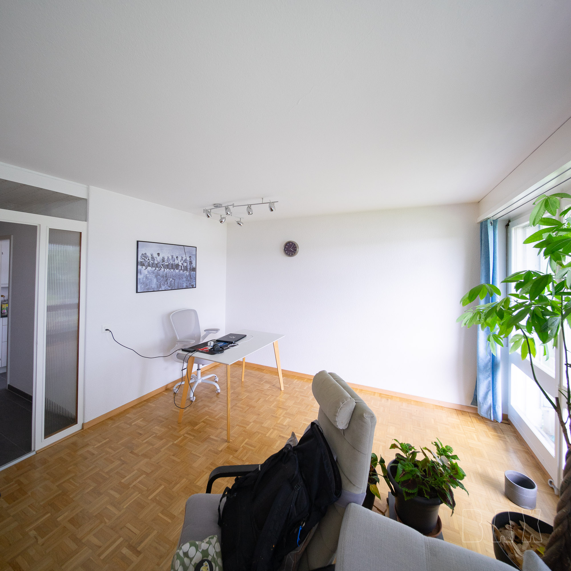 Ein Wohnzimmer verschönert mit Graffiti. Ein Bonsai mit schönen Farben und einer herrlichen Farbkomposition. Bern hat wieder eine Wohnung mehr die schöner vermietet werden kann.